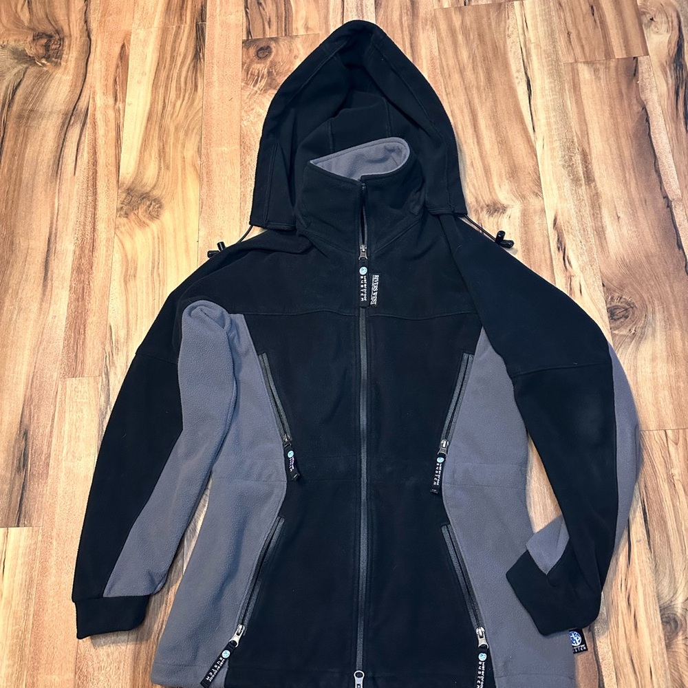 Rivers West Womens Hooded Fleece Jacket XS Black Gray Full Zip Softshell Outdoor